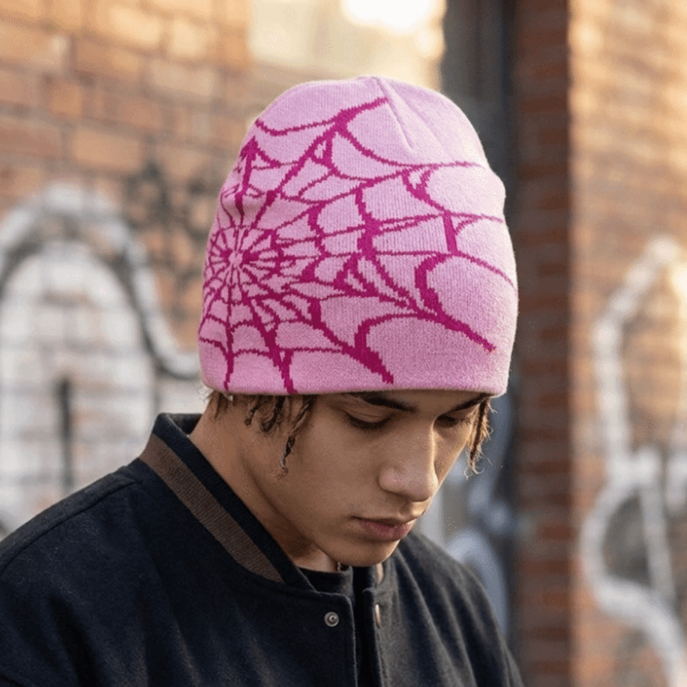 Y2K Zachte Spider Web Patroon  - Beanie Cuffed Knit recensie en prijs